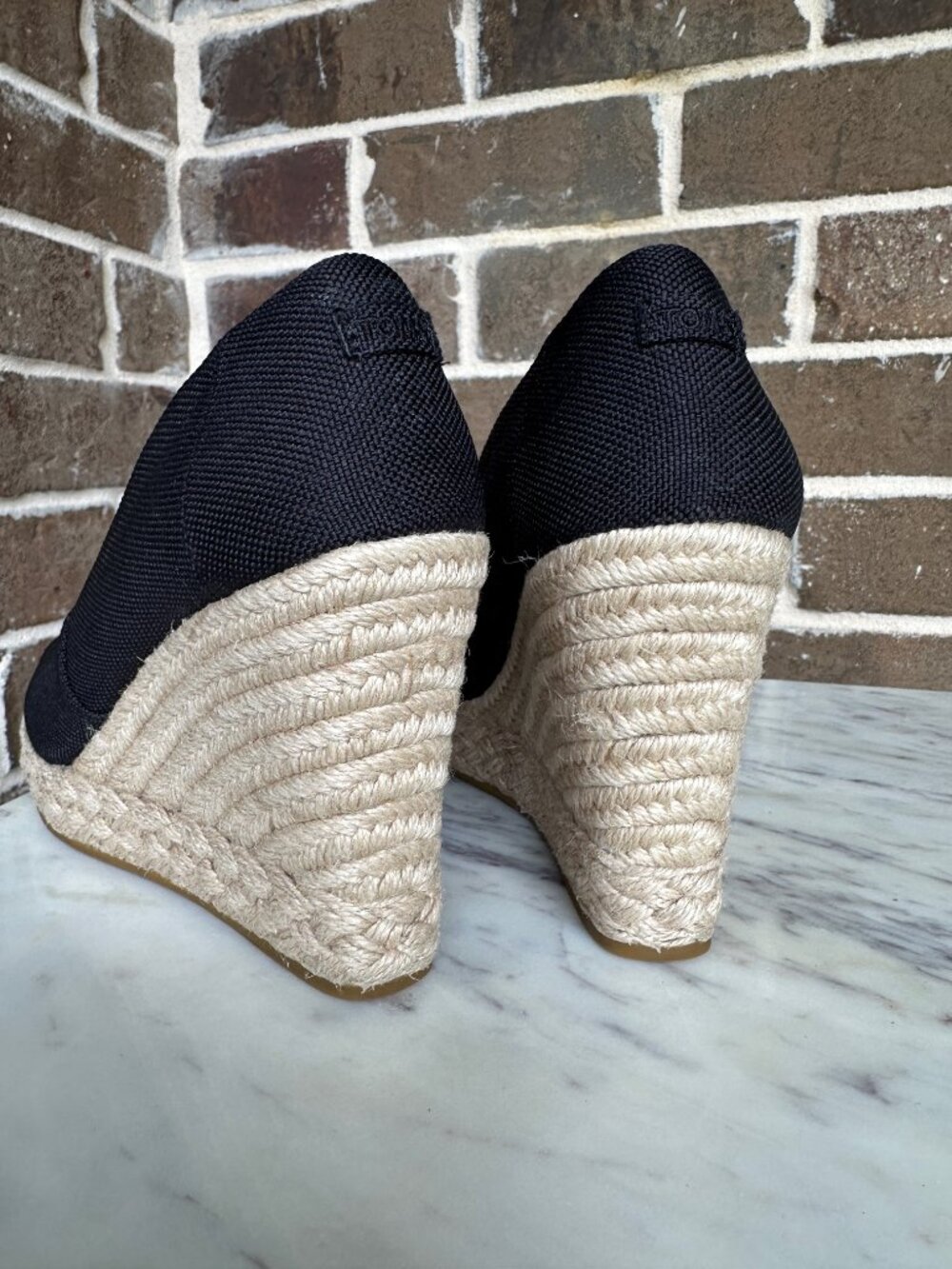 TOMS Michelle Peep Toe Espadrille Wedge Pump Black Sandal Slip-on Heels Size 9 - Picture 9 of 15